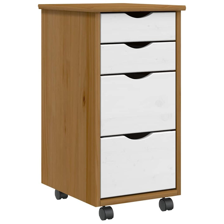 vidaXL Rollschrank mit Schubladen Moss Honigbraun Massivholz Kiefer Honigbraun und Weiss, Honigbraun