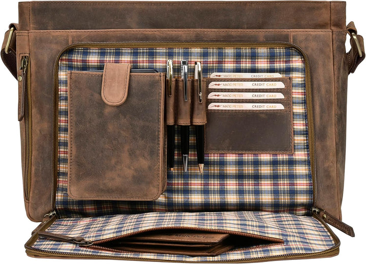 Marc Peter® Bergen leder Umhängetasche für Herren Damen | 15.6 Zoll Laptoptasche | Aktentasche aus e