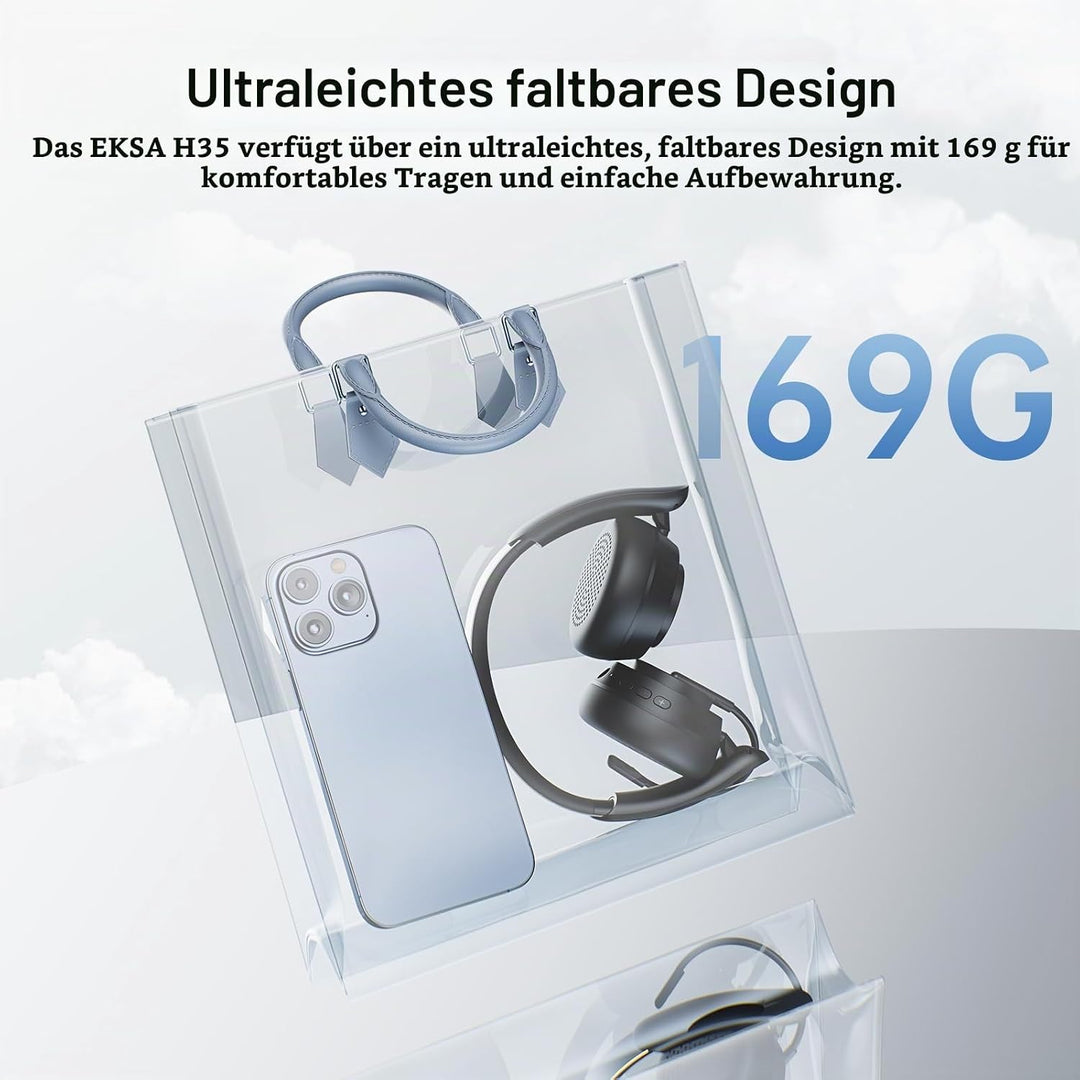 EKSA H35 Bluetooth Headset, Wireless Headset mit Mikrofon, [25 Stdn Spielzeit &amp; 169g Ultraleichtes]