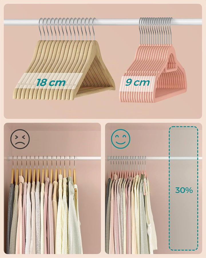 SONGMICS Kleiderbügel Samt, 50er Set, Bügel, rutschfest, kleine Stange für Krawatten, 360° drehbarer