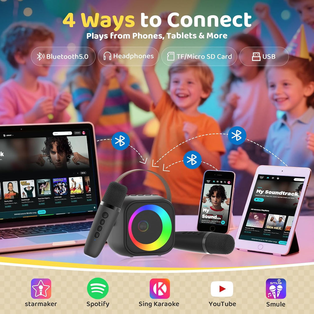 Karaoke Maschine mit 2 Karaoke Mikrofon, Tragbaren Bluetooth Lautsprecher für Erwachsene/Kinder, Ges
