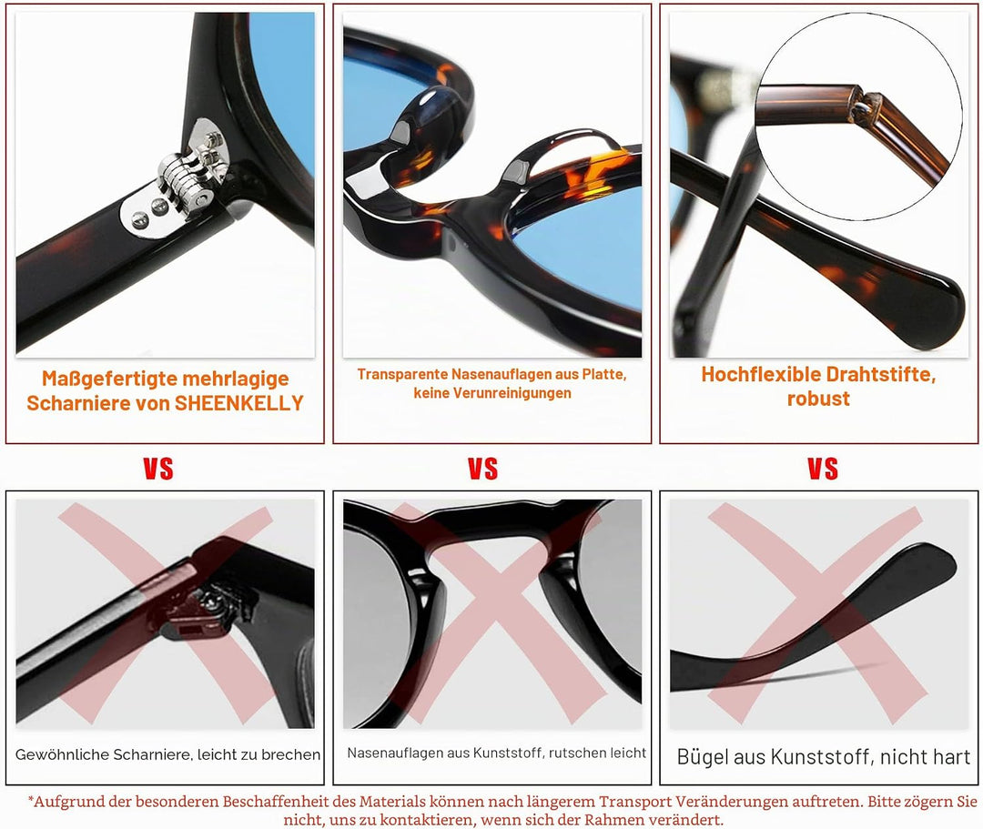 SHEEN KELLY Retro Acetat Ovale Sonnenbrille für Männer Frauen Hochauflösend Polarisierte Round Linse