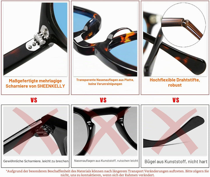 SHEEN KELLY Retro Acetat Ovale Sonnenbrille für Männer Frauen Hochauflösend Polarisierte Round Linse