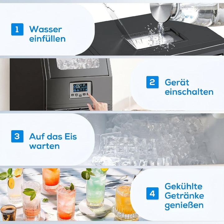 HOMCOM Kommerzielle Eiswürfelmaschine 30 kg/24H Eismaschine mit 4 kg Speicher, Freistehender Eiswürf
