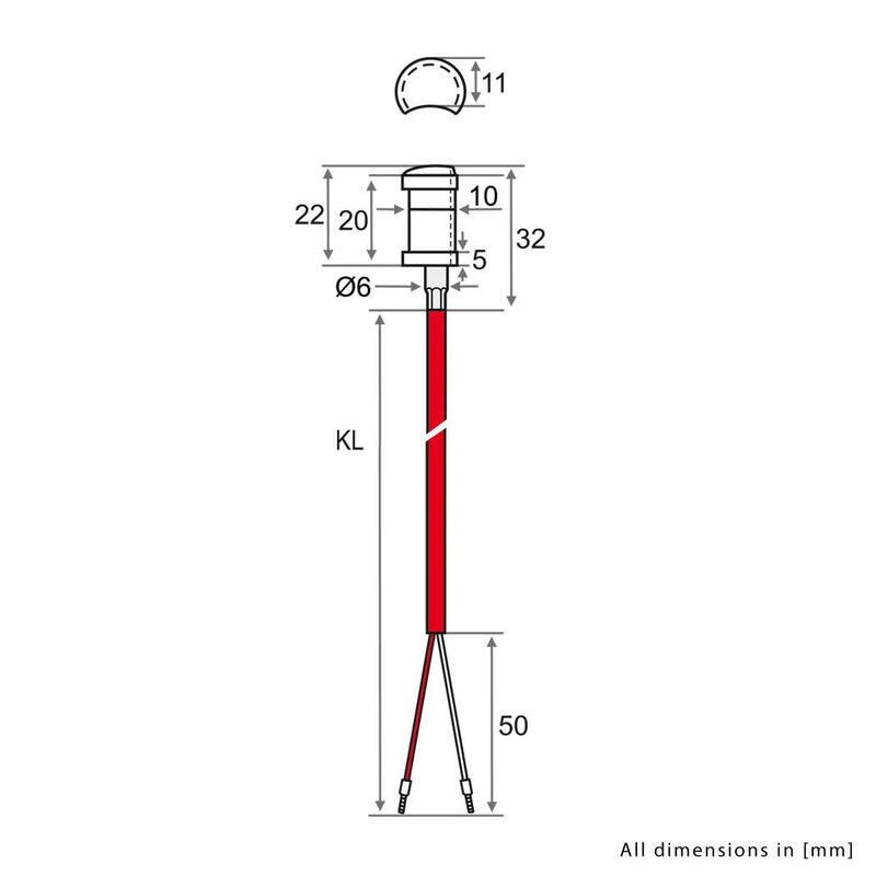 iOVEO 004AL01201 - Rohr-Anlegefühler PT100 / Anlegefühler mit Silikon-Leitung inkl. Befestigung bis