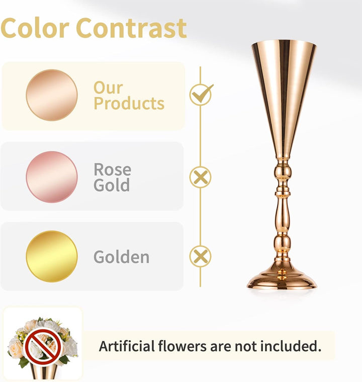 NUPTIO Gold Vase für Hochzeit Tischdeko: 2 Stück 42cm Hohe Blume Trompete Vasen Metall Tische Mittel