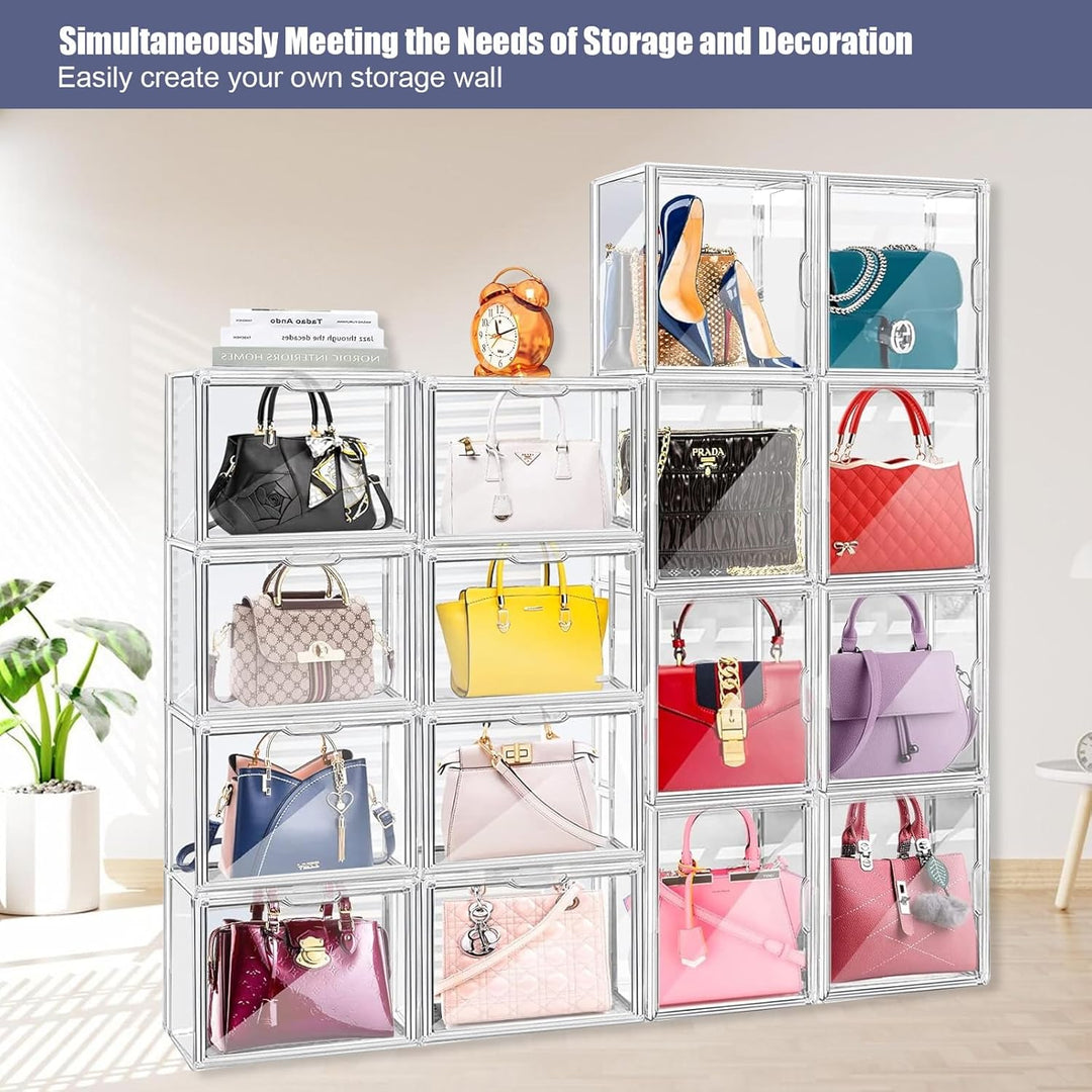 Schuhboxen Stapelbar Transparent 40x25x30 cm Acrylbox mit Magnetisch Tür Handtaschen Aufbewahrung Mu