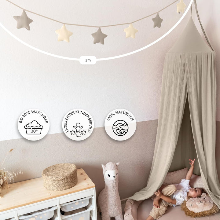 LILIMAUS Sternen Wimpelkette Stoff - 12 Farben - Kinderzimmer Deko - 100% Baumwolle Handmade - Musse