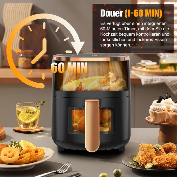 Heissluftfritteuse - 3,4 L kompakte Heissluftfritteuse für schnelle Mahlzeiten, Sichtfenster, Touch
