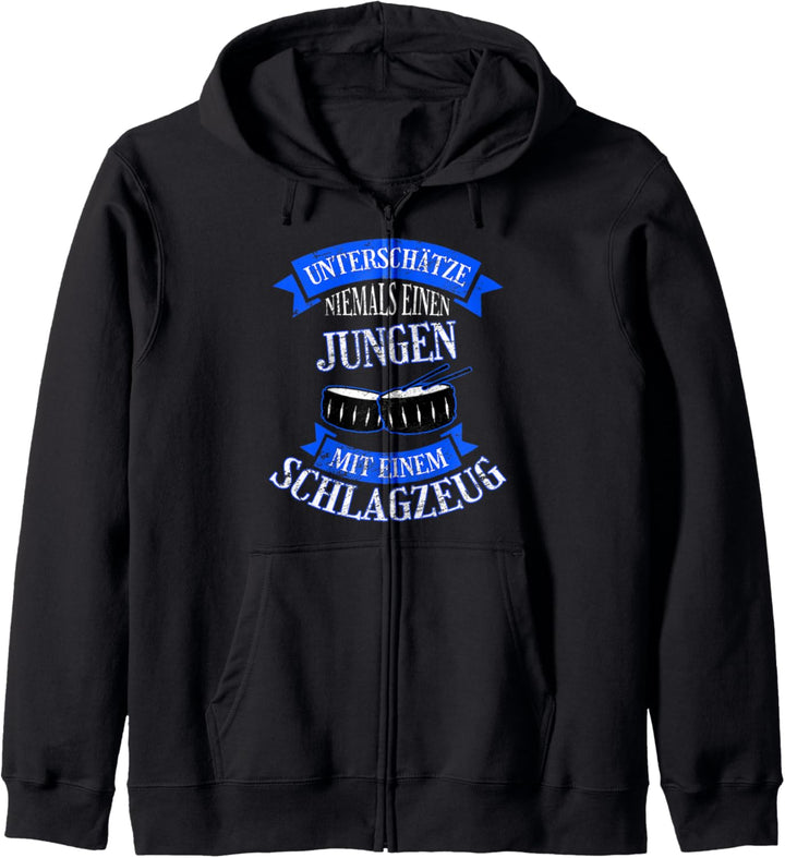 Unterschätze niemals einen Jungen mit einem Schlagzeug Kapuzenjacke