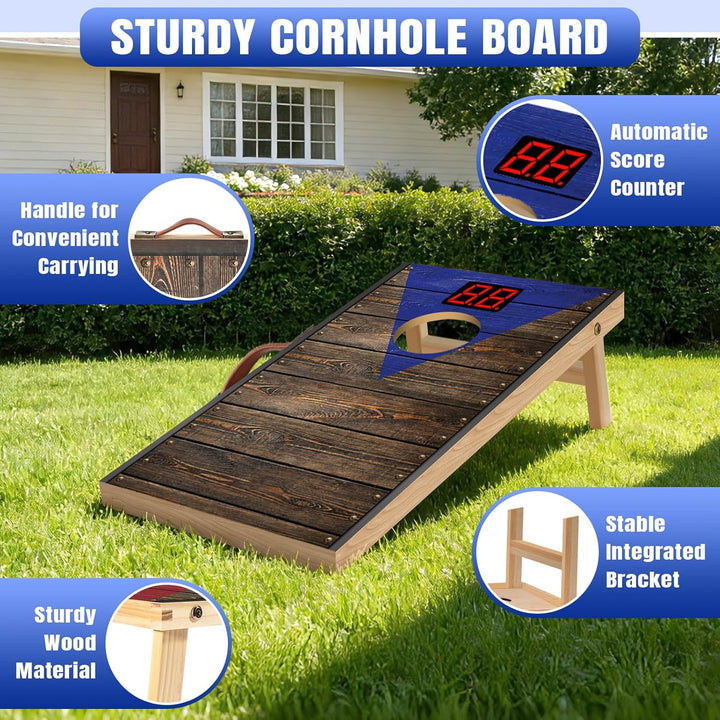 NZQXJXZ Cornhole Spiel Outdoor mit Automatischem Punktezähler, 60x35cm Massivholz Premium Corn Hole