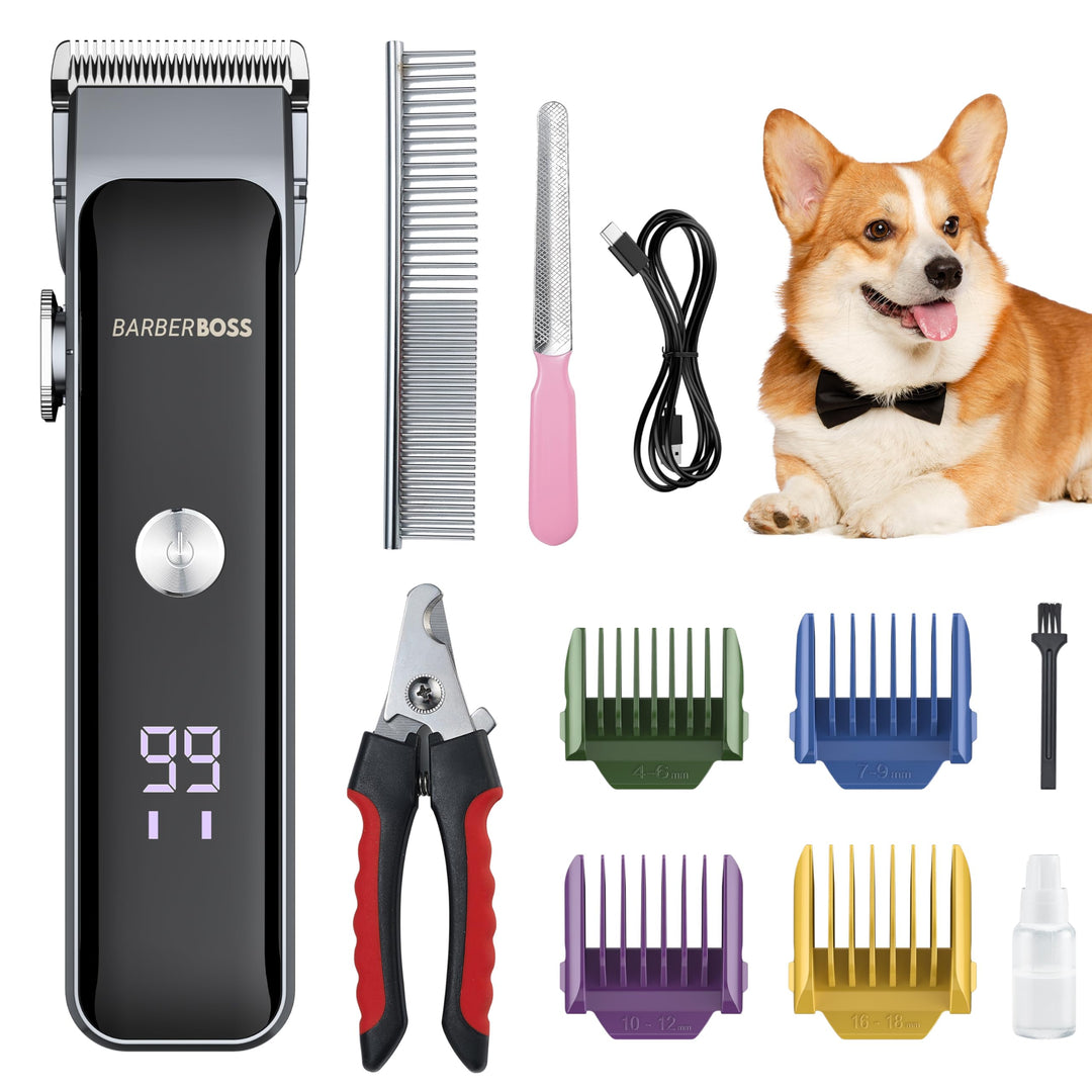 BarberBoss All-in-One Hunde-Pflegeset, Professionelle Hundeschermaschine für dickes Fell, Kabellose