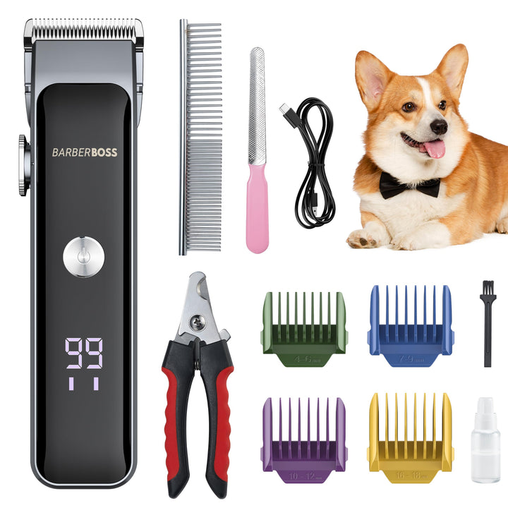 BarberBoss All-in-One Hunde-Pflegeset, Professionelle Hundeschermaschine für dickes Fell, Kabellose