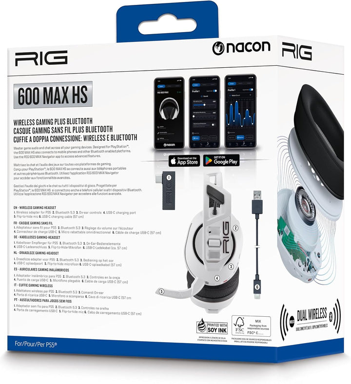 RIG 600 Max HS Weisses Gaming-Headset, Sony-lizenziert für PS5. Kabelloses Stereo-Gaming-Headset für