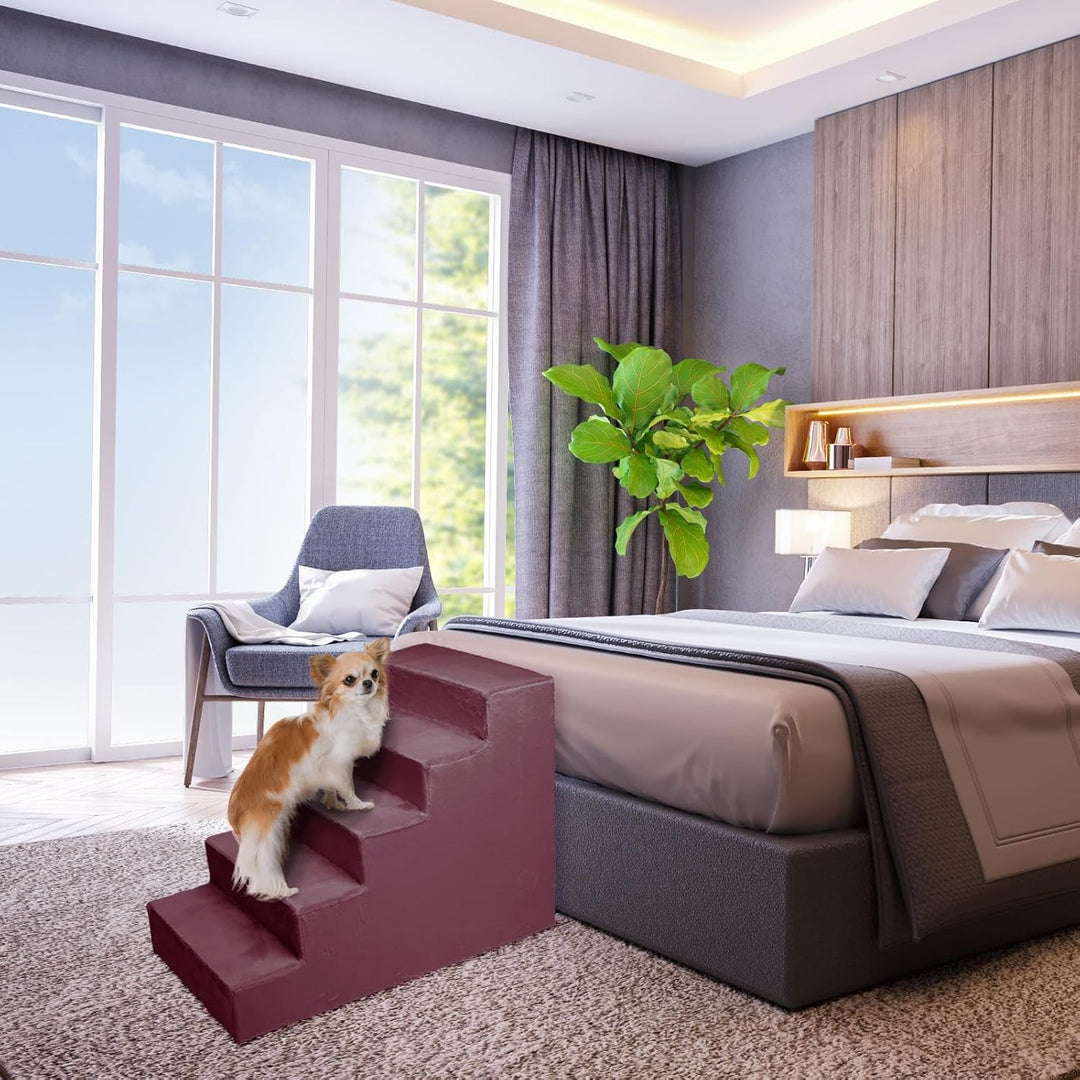 Mg Design Hundetreppe 5 Stufen in Violett – Stabiler Holzrahmen, gelenkschonend, leicht &amp; mobil, für