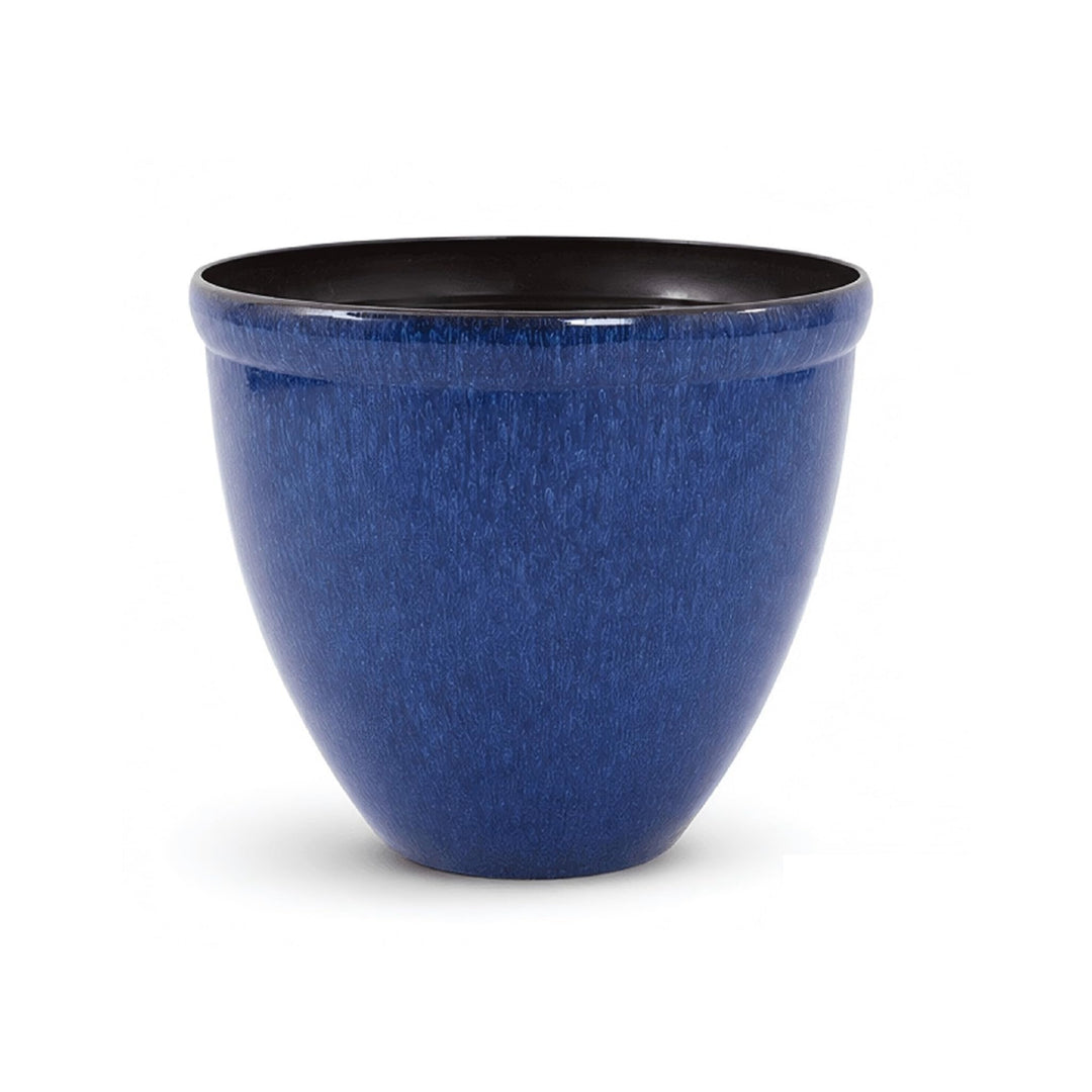 Jinfa Blumenkübel aus Kunststoff in glasierter Keramikoptik | Farbe: Jun Glasur blau | Design: Santo