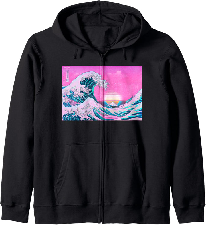 Vaporwave Grosse Welle aus Kanagawa Sad Boy Aesthetic Kapuzenjacke