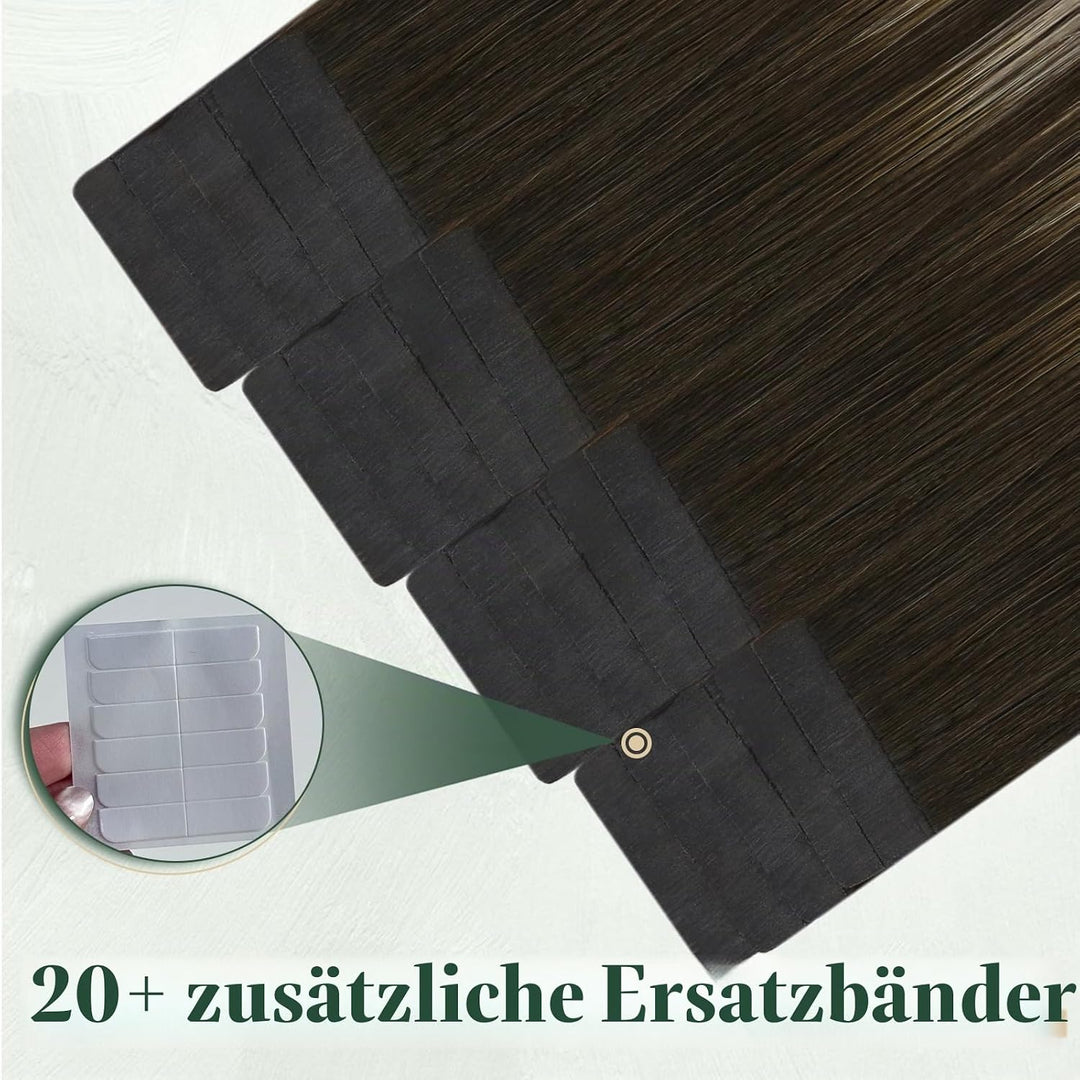 Ugeat Tape in Extensions Echthaar Dunkelbraun 35 cm Remy Balayage Tape in Extensions Ombre Braun Asc