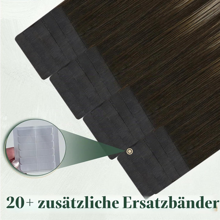 Ugeat Tape in Extensions Echthaar Dunkelbraun 35 cm Remy Balayage Tape in Extensions Ombre Braun Asc