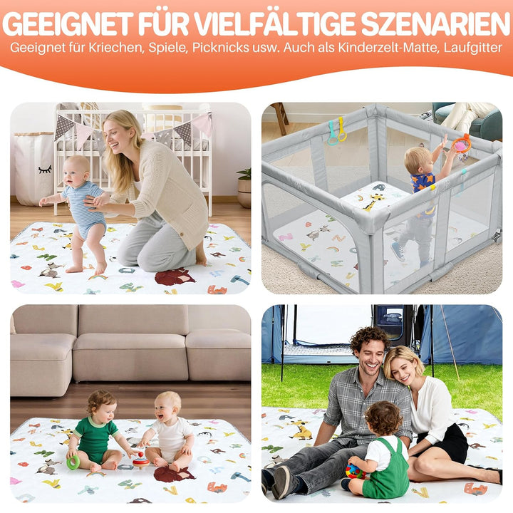 FUNYKICH Krabbelmatte Baby Faltbare 150x150cm, Anti-Rutsch Verdickte Spielmatte Baby Faltbar, Sicher