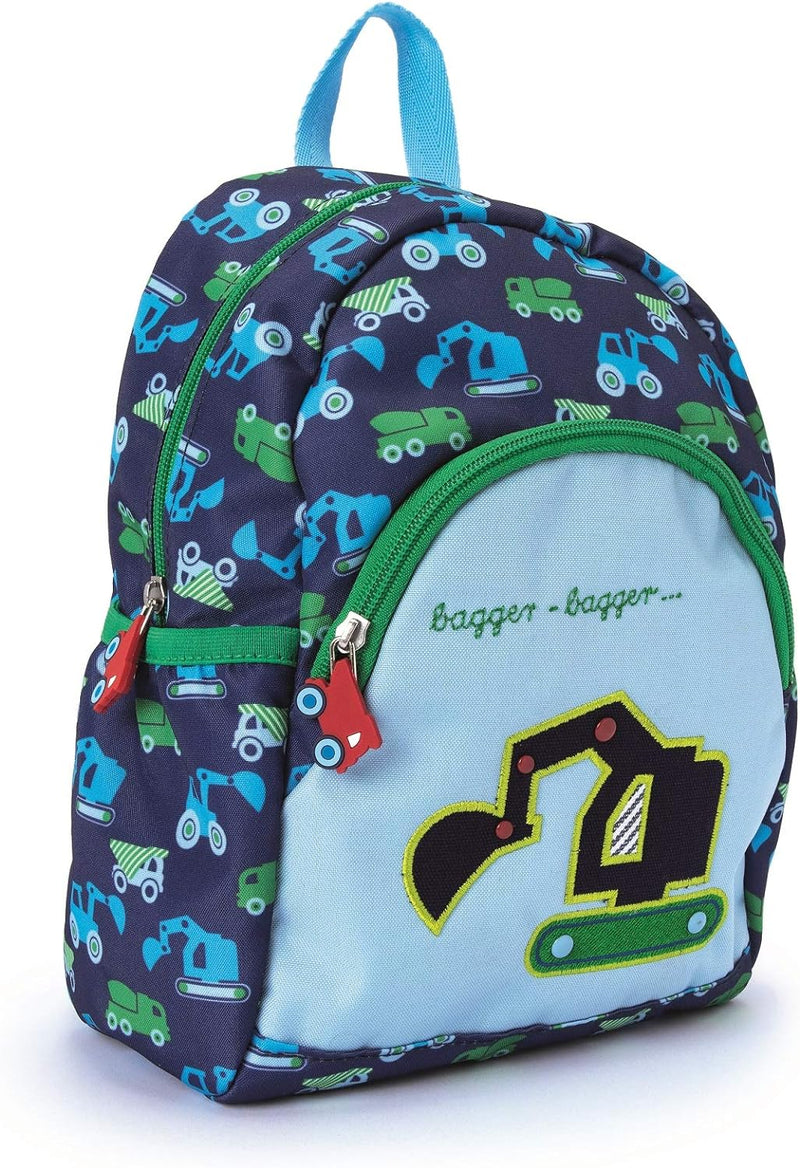 Spiegelburg Kindergarten Rucksack Set 4tlg. mit Turnbeutel, Brotdose und Trinkflasche Bagger Grün Bl