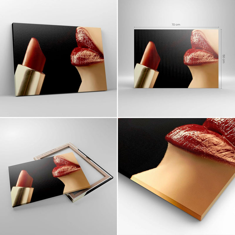 Bilder auf Leinwand Frau rote Lippen Lippenstift Gesicht Leinwandbild 70x50cm Wandbilder Dekoration