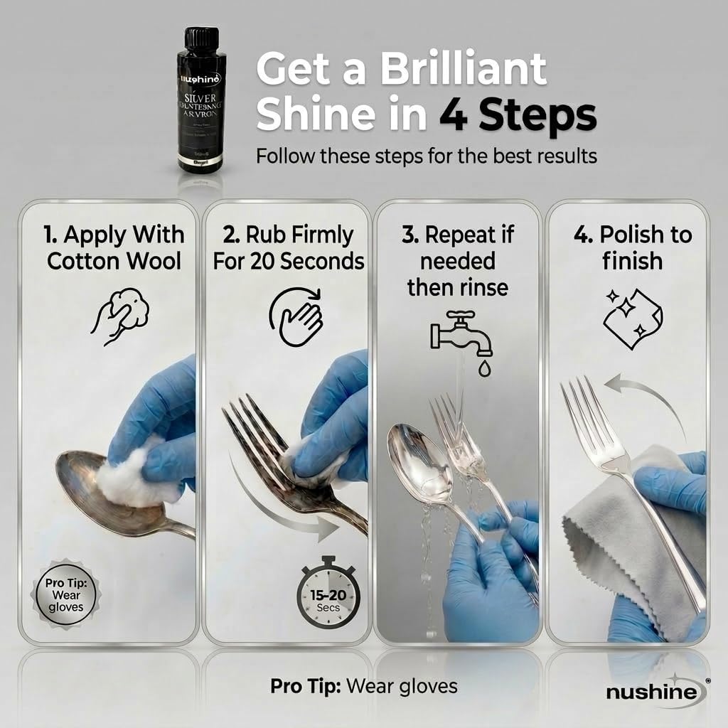 Nushine Silberpflegemittel, 50 ml, enthält Reines Silber (ideal für abgenutztes Silber)