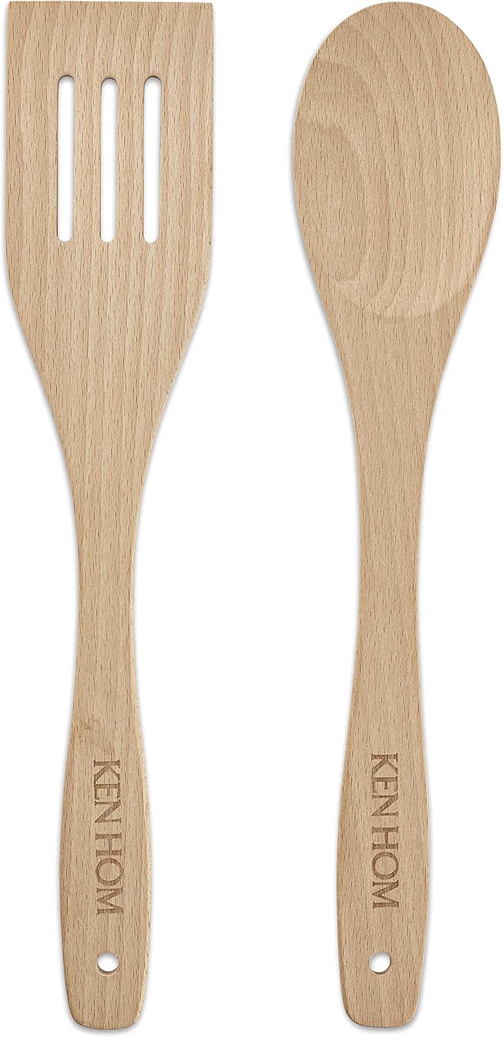 Ken Hom KH331051 Carbonstahl Wokpfanne Set, 31cm, Classic, Nicht-Induktion/Holzgriff/Pfanne mit Flac
