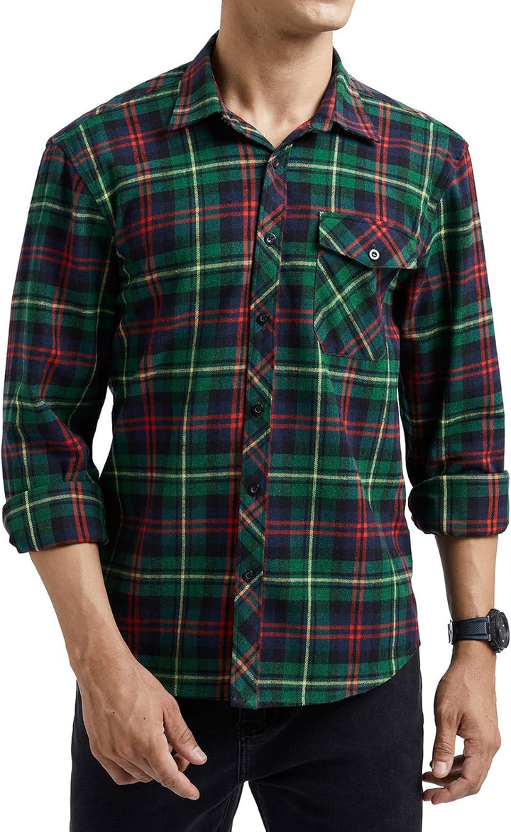 HISDERN Flanellhemd Herren Karierte Hemden Herren Langarm Button Down Baumwolle Holzfällerhemd Regul