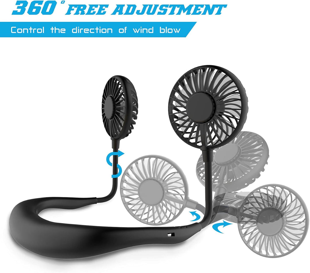 Halsventilator,Nackenventilator USB Ventilator Hals,Neck Fan,Leise,3 Geschwindigkeiten,LED-Licht,Tra