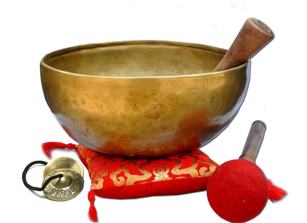 Ajuny Himalaya-Klangschale mit Klangheilung, Meditation, handgehämmert, einfarbig, goldfarben, Benga