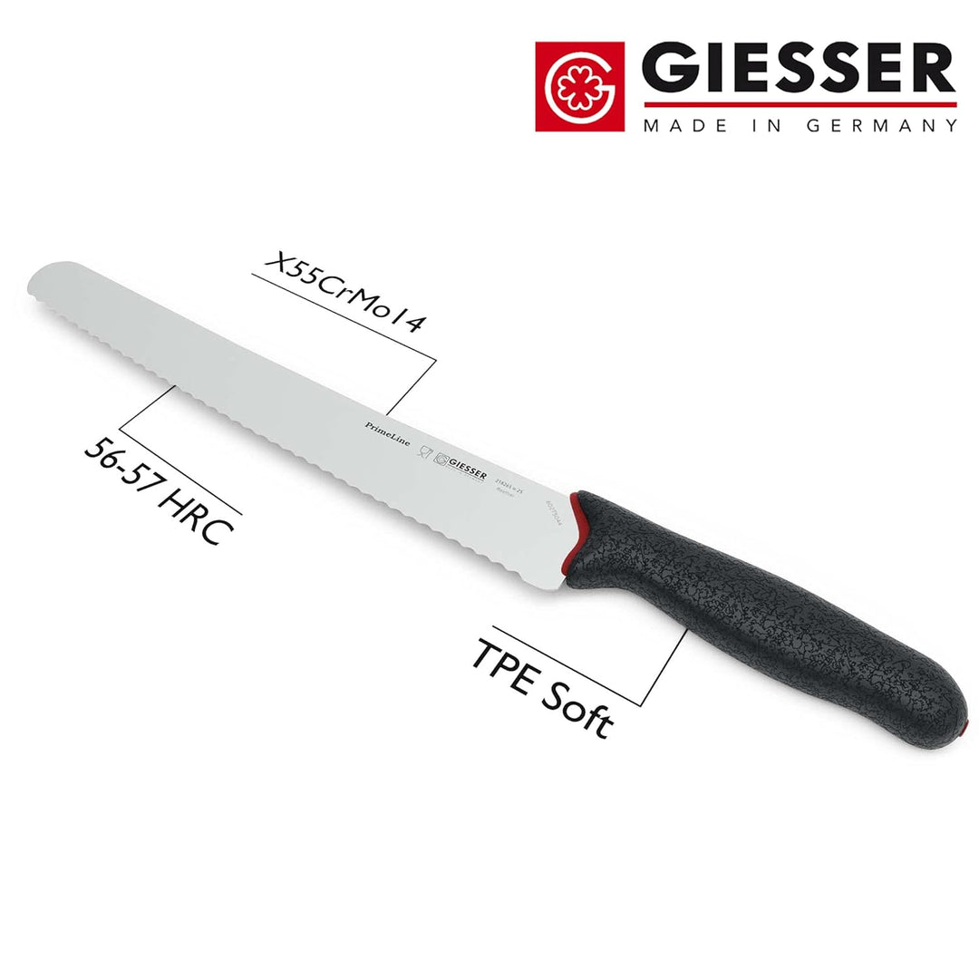 GIESSER seit 1776 - Made in Germany - Universalmesser 25 cm mit Wellenschliff PrimeLine, schwarz, ro