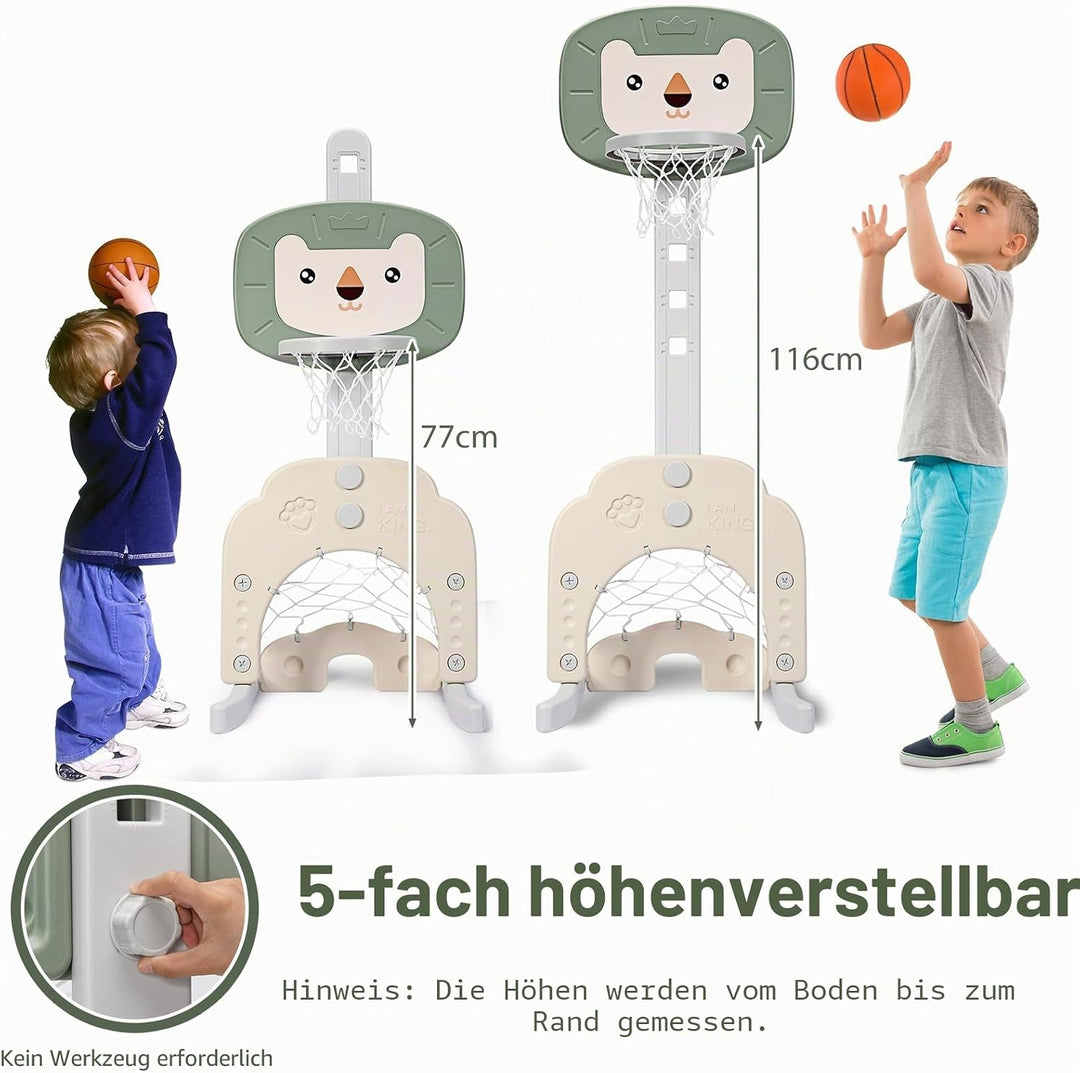 HOMASIS 3 in 1 Kinder Basketballkorb Set, multifunktionaler Basketballständer mit Fussballtor &amp; Golf