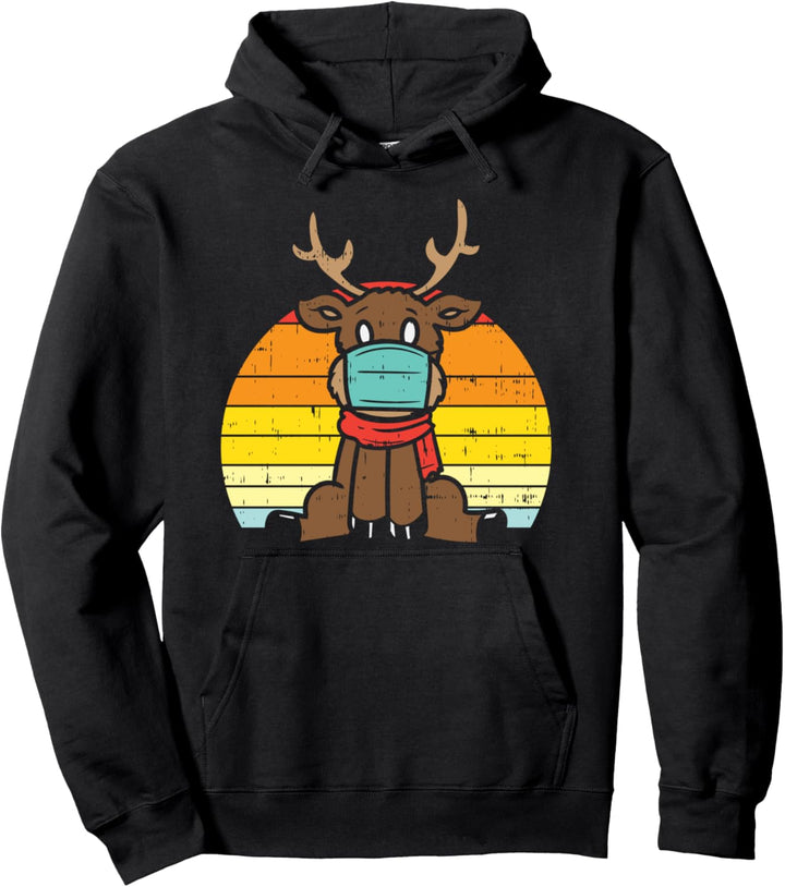 Reindeer Face Mask Merry Quarantine Christmas Pajamas Gift Pullover Hoodie