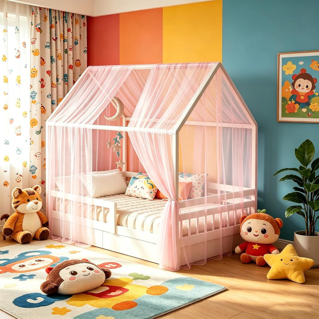 2 Stück Hausbett Himmel Set - 150 x 350 cm Betthimmel Milan-Garn, Betthimmel Hausbett, Leichte Atmun