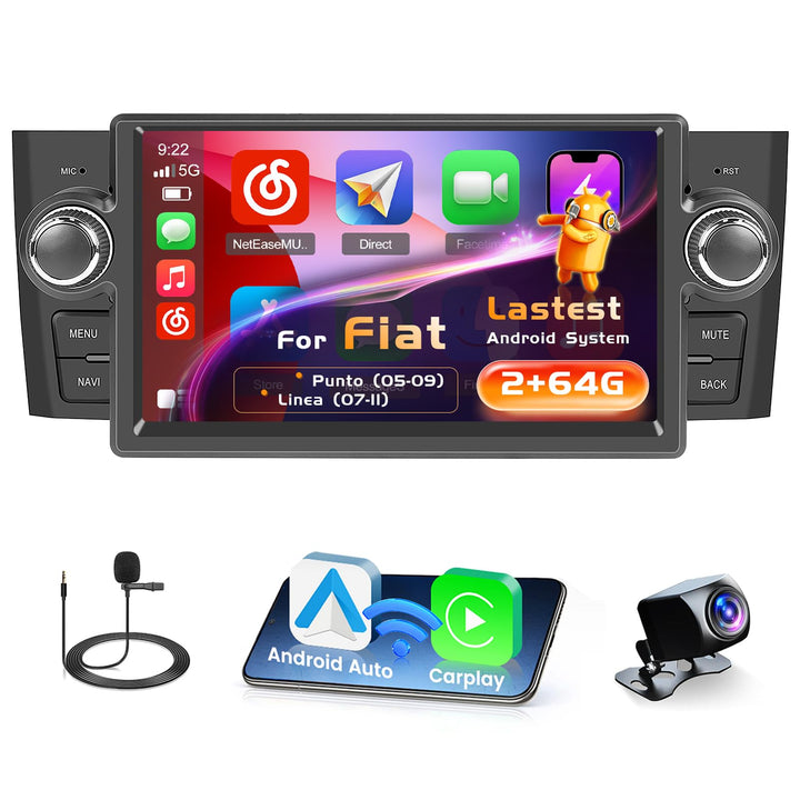 Android 15 Radio für FIAT Punto(05-09)/Linea(07-11) 2+64G mit Wireless CarPlay Android Auto, 7 Zoll