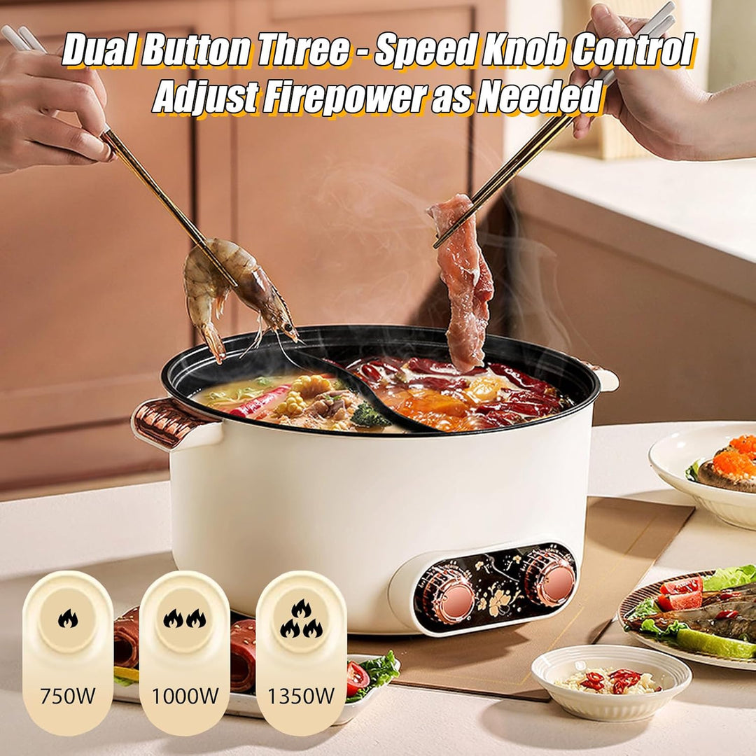 Elektrische Hot Pot, 5 L Elektrischer Kochtopf mit Schnellheizung&Doppeltes Drehknopf, 1350W Elektri