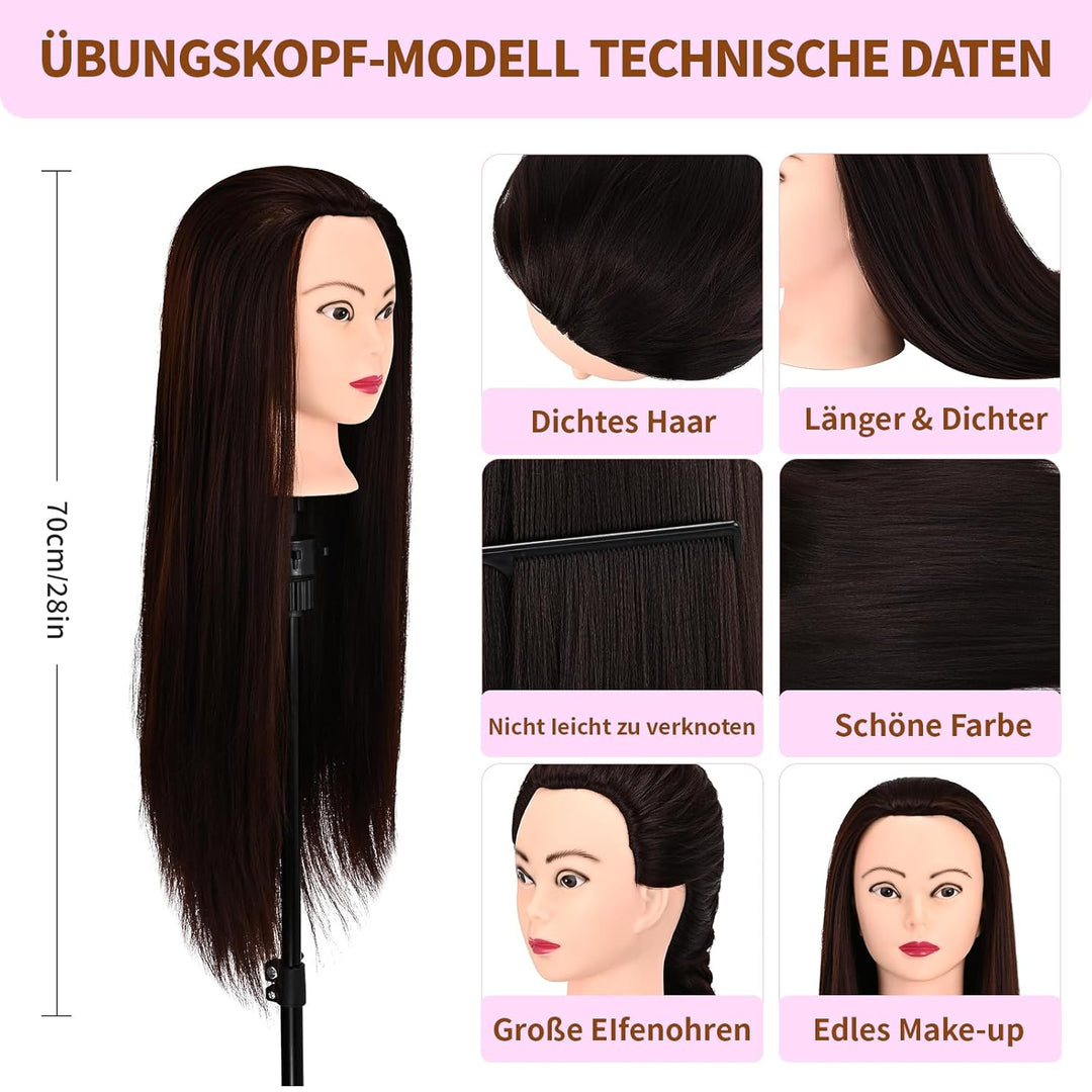 28" Frisierkopf Mit Synthetikfaser-Haar Trainingsköpfe Für Friseure Für Flecht Schneide Styling Übun