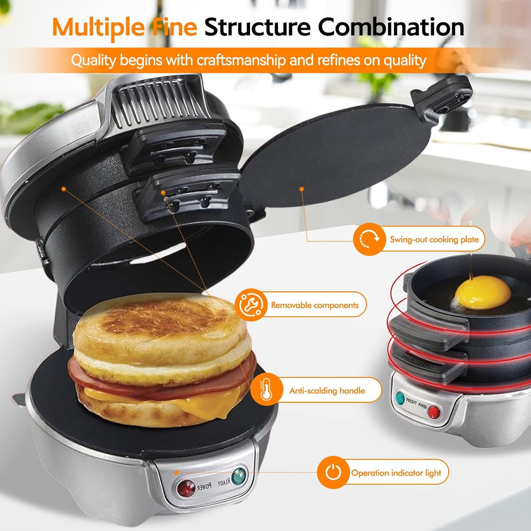 Elektrischer Sandwichtoaster Burger Maker, Muffin Maker & Gegrillter Sandwichmaker, Mit OmelettRing,