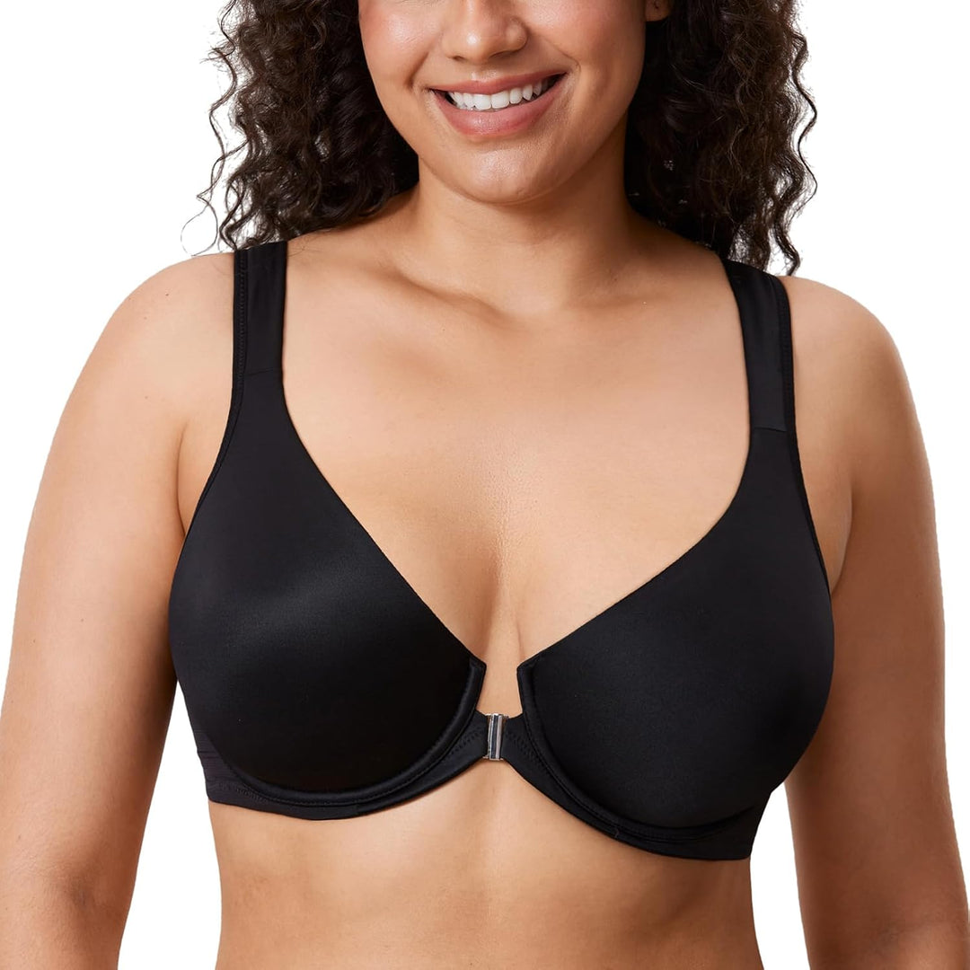 DELIMIRA Damen BH mit Vorderverschluss Grosse Grössen Haltungskorrektur Seamless BHS mit Bügel Tshir