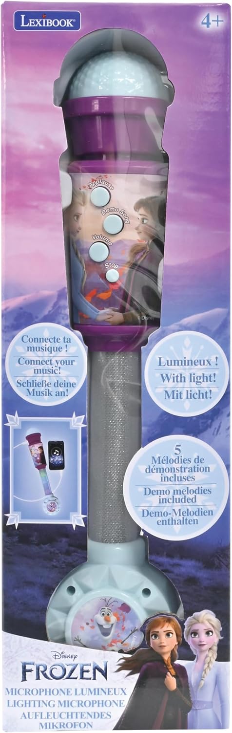 Lexibook Frozen Die Eiskönigin Aufleuchtendes Mikrofon für Kinder, musikalisches Spiel, integrierte