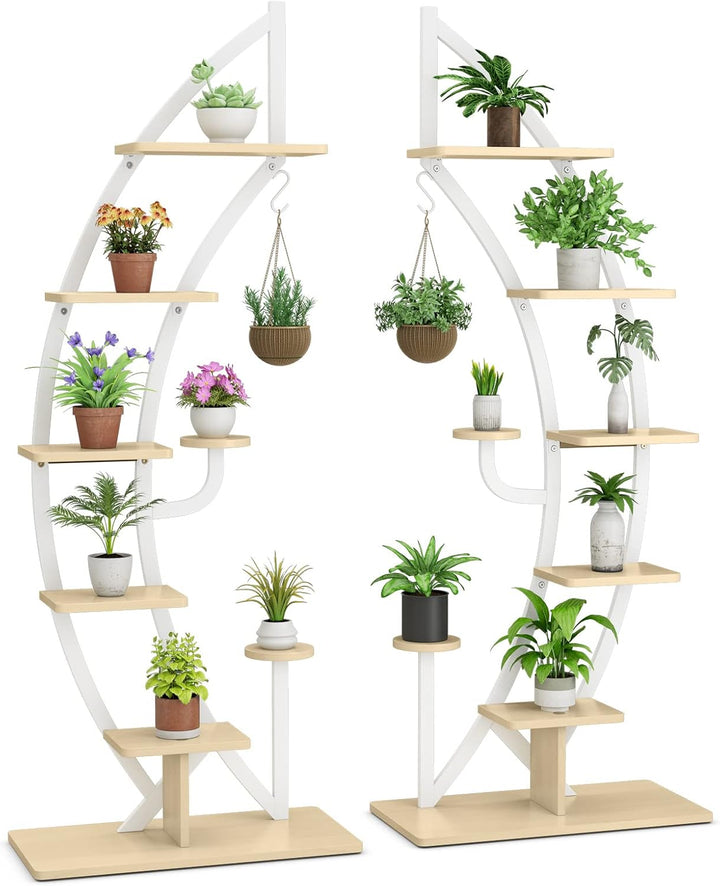 KOMFOTTEU 5-Stöckiger Pflanzenständer, Metall-Blumenständer, Pflanzentreppe mit Kippschutz, Blumentr