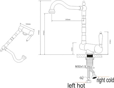 SJQKA Wasserhahn Küche Schwarz, Vorfenster Küchenarmatur Klappbar 180°,Messing Einhebel Mischbatteri