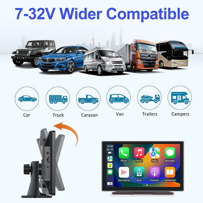 Podofo 9 Zoll Tragbares Autoradio mit Kabelloses Apple Carplay & Android Auto, Drehbarer Ständer 7-3
