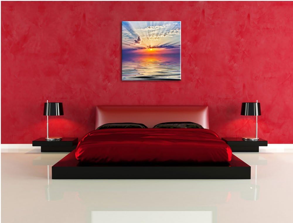 Pixxprint Einzigartiger Sonnenaufgang im Meer, Format: 70x70 auf Leinwand, 70x70