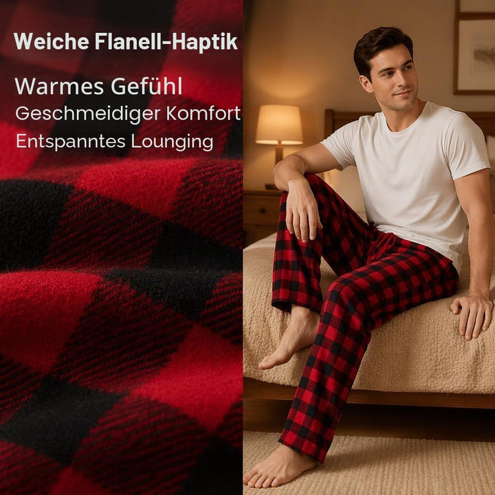 Herren 100% Baumwolle Flanell Bequeme Pyjama/Lounge Bottoms mit Taschen S Black Red Check, S Black R