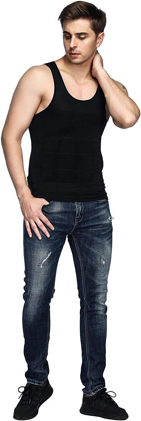Odoland Unterhemden Herren Shapewear 3er Pack Tank Top Compression Shirt Kompressionsshirt Bauchweg