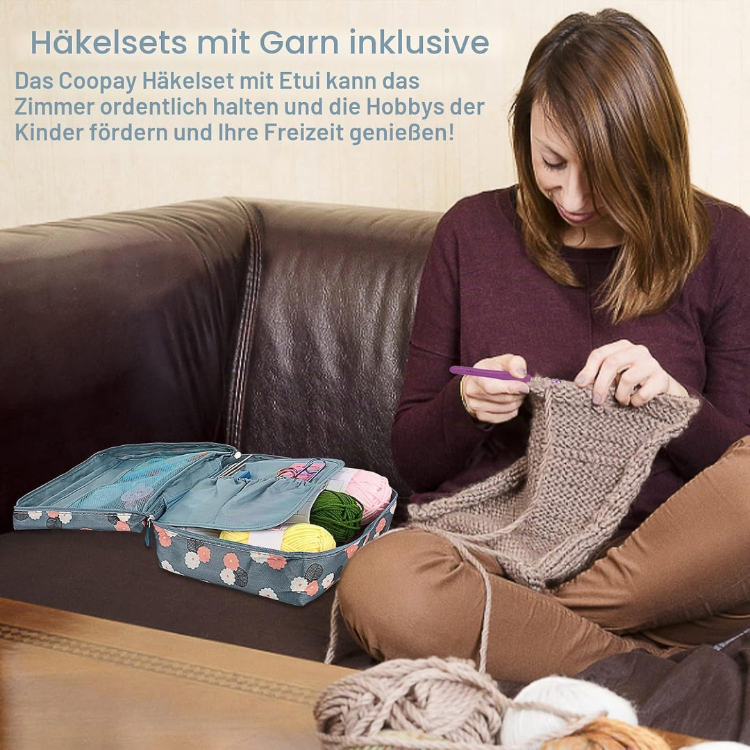 Coopay 58 Stück Häkelset für Anfänger, Inklusive Häkelnadeln mit Weicher Griff, Spitze Häkelnadel, H