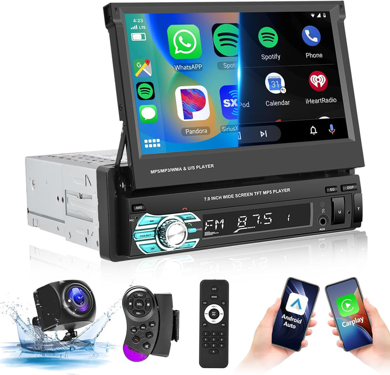 Podofo Autoradio Bluetooth Autoradio mit Freisprecheinrichtung mit Bildschirm Carplay ,1din mit Manu