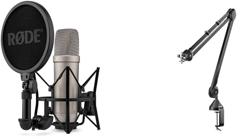 RØDE NT1 5 Generation Grossmembran-Kondensatormikrofon & PSA1 Rundfunk-Gelenkarmstativ, Schwarz NT1